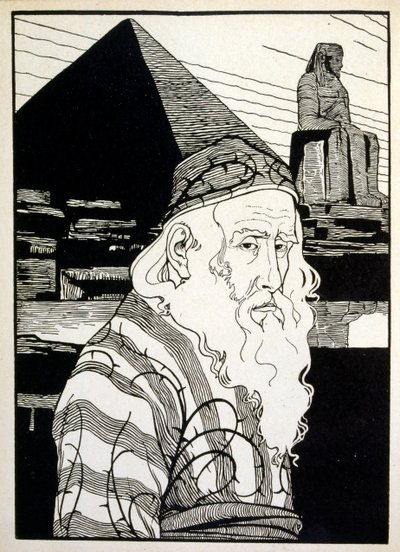 Påske, fra boken Juda illustrert av Ephraim Moses Lilien (1874-1925). Lilian regnes som faren til sionistisk ikonografi, skapt i Jugendstil (tysk art nouveau)-stil. Han illustrerte 'Juda' (1900), en bok med bibelsk poesi av en Chris av Ephraim Moses Lilien
