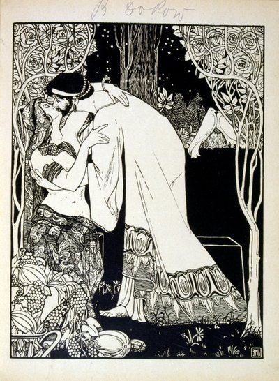 Salomo og Saba, fra boken Juda illustrert av Ephraim Moses Lilien (1874-1925). Lilian regnes som faren til sionistisk ikonografi, skapt i Jugendstil (tysk art nouveau)-stil. Han illustrerte 'Juda' (1900), en bok med bibelsk poesi av Ephraim Moses Lilien