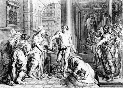 Henrettelsen av døperen Johannes, gravert av Martin I van den Enden (fl. 1630-54) av Erasmus Quellinus II