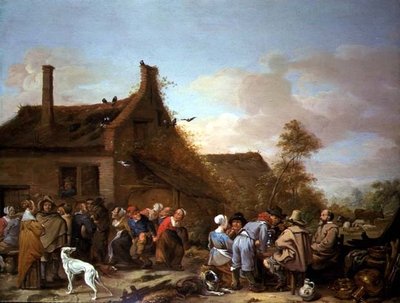 Bønder gleder seg utenfor et vertshus av Erasmus de Bie