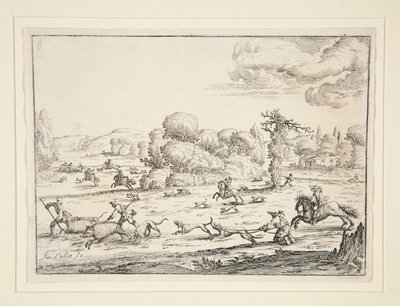 Hunting Scene: Near the Kill (etter et design av Jacques Callot 1592-1635) av Ercole Bazzicaluva