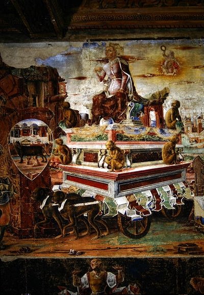 Detalj av vognen til Maia, fra september: Vulkans triumf, fra månedenes rom, 1467-70 av Ercole de Roberti