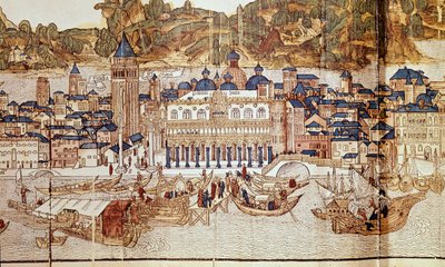 Utsikt over Venezia (Dogepalasset, Markusplassen) (xylografi av Erhard Reuwich