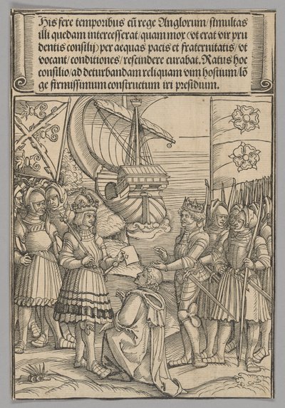 Maximilian og Henry VII av England, plate 11 fra historiske scener fra livet til keiser Maximilian I fra triumfbuen av Erhard Schon