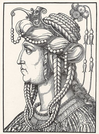 ""Portrett av Sultana Roxelane (Russelazie (rutheneren), eller Hurrem (nee Anastasia Lisovska, ca. 1500-1558) kone til Sultan Suleiman den storslåtte"" Tresnitt av Erhard Schoen (1491-1592) ca. 1532 Go Herzogliches Museum av Erhard Schon