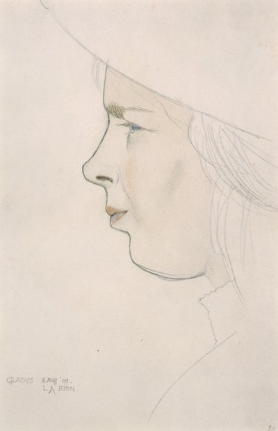 Portrett av kunstnerens søster Gladys Laughton, 8. august 1909 (blyant og farget vask) av Eric Gill