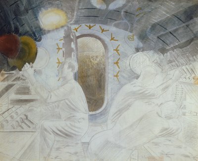 Arbeidskontroller når nedsenket, ca. 1940 (blyant og wc på papir) av Eric Ravilious