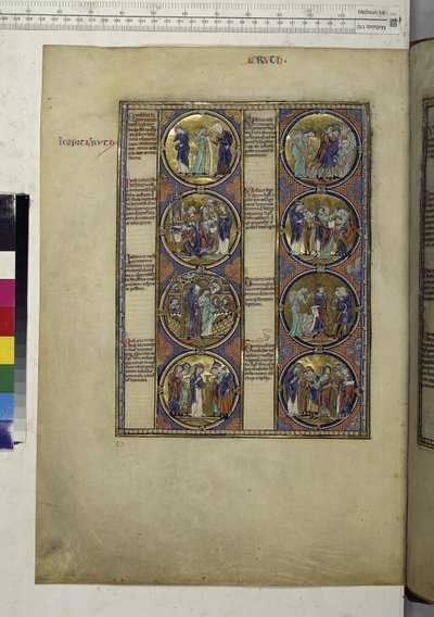 Helside: åtte medaljonger som omslutter miniatyrer og ledsages av tekst, ca. 1225–1250 (temperamaleri) av Erich Lessing
