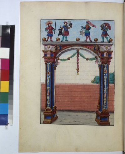 Helside: miniatyr: triumfbue med våpenbærere, ca. 1515 (temperamaleri) av Erich Lessing