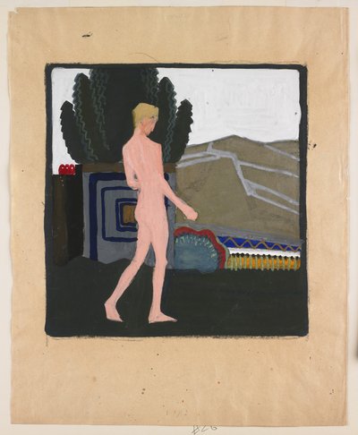 Stående mannlig naken i et landskap, ca. 1914 (gouache på papir) av Erich Mallina