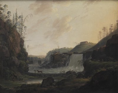Elvelandskap med foss nær Bogstad i Norge av Erik Pauelsen