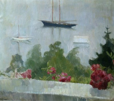 Båten, blomster på verandaen av Erik Theodor Werenskiold