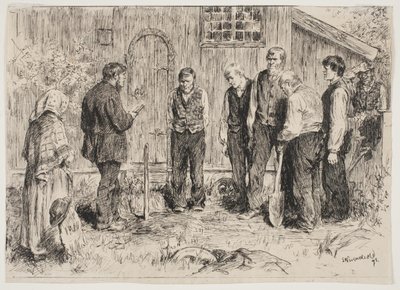 En fattig begravelse i en norsk fjeldbygd av Erik Theodor Werenskiold