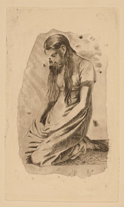 Knælende ung jente av Erling Eckersberg