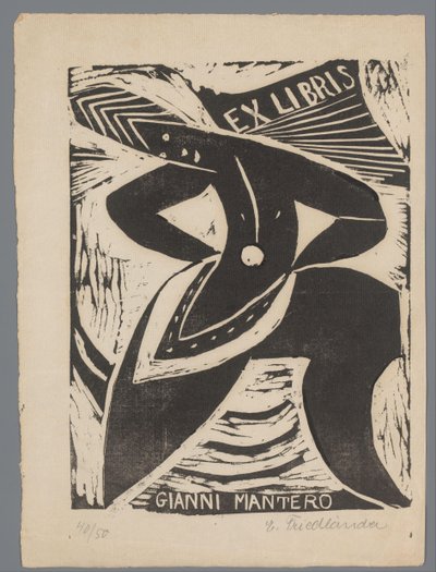 Ex libris av Gianni Mantero av Erna Levy Friedländer (signed by artist)