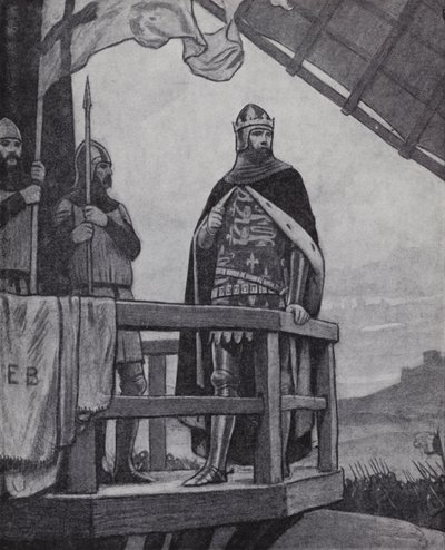 Kong Edward III i slaget ved Crecy, Frankrike, 26. august 1346 (litho) av Ernest (after) Board
