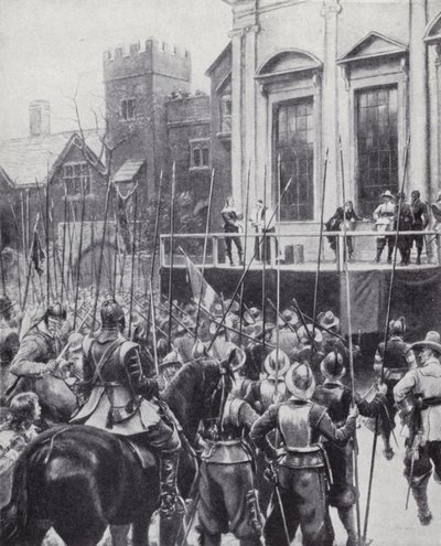 Henrettelse av kong Charles I utenfor banketthuset i Whitehall, London, 30. januar 1649 (litho) av Ernest (after) Crofts