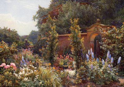 Urtebed på Hampton-in-Arden Manor, Warwickshire (fargelitografi) av Ernest Albert Chadwick