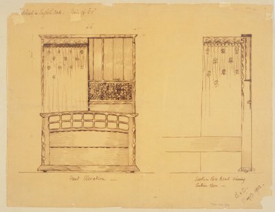 Design for en seng i engelsk eik, 1902 av Ernest Barnsley