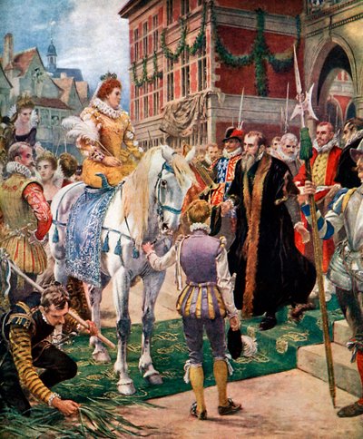 Dronning Elizabeth åpner Royal Exchange i 1570, c1920. av Ernest Crofts