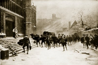 Begravelsen til Charles I, 8. februar 1649, illustrasjon fra 'Hutchinson's Story of the British Nation', ca. 1923 av Ernest Crofts
