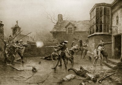 Den siste standen til Gunpowder Conspirators, 1606, illustrasjon fra 