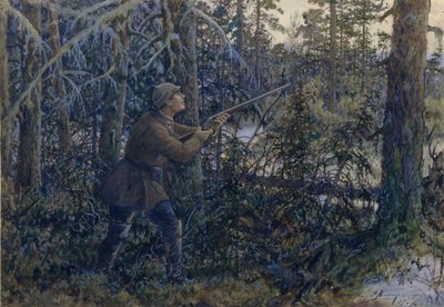 Capercaillie Hunting, 1937 av Ernest Ernestovich Lissner