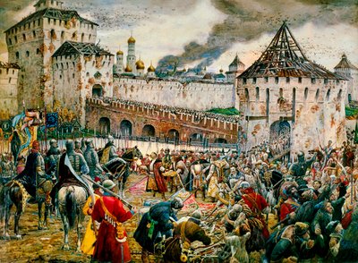 Utvisningen av polske inntrengere fra Moskva Kreml, 1612 sent på 1800- eller begynnelsen av 1900-tallet av Ernest Ernestovich Lissner