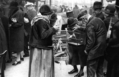 En gruppe kjøpere av kanarifugler, Paris, 1931. av Ernest Flammarion