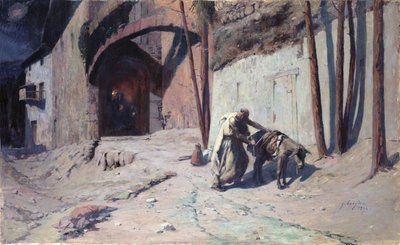 Flukten til Egypt eller Joseph Putting a Pack on his Donkey, 1894 av Ernest Georges Berges