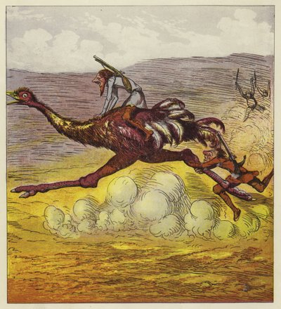 The Brothers Bold unnslipper gorillaene ved å ri på en struts av Ernest Henry Griset