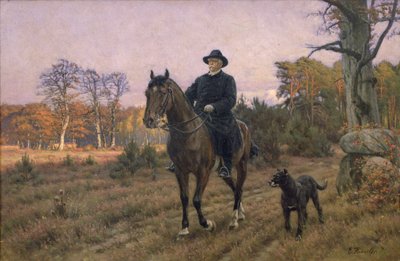 Bismarck på hesteryggen med hund (oljetrykk) av Ernest Henseler