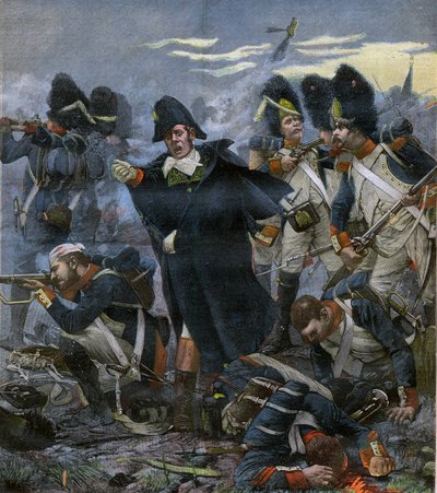 General Pierre Cambronne (1770-1842) sammen med troppene sine i slaget ved Waterloo - gravering etter Delahaye, Ernest Jean (1855-1921) - av Ernest Jean Delahaye