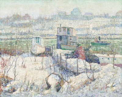 Naust, Winter, Harlem River, ca. 1916. av Ernest Lawson