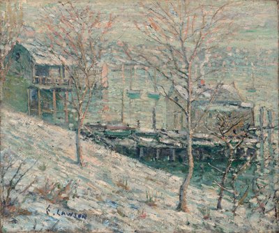 Harlem River vinterscene av Ernest Lawson