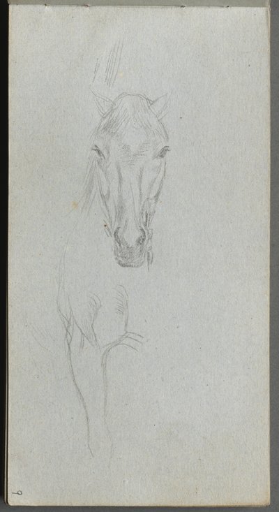 Skissebok, side 09: Studie av en hest. av Jean Louis Ernest Meissonier