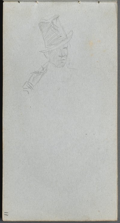 Skissebok, side 17: Bust of a Man in Top Hat. av Jean Louis Ernest Meissonier