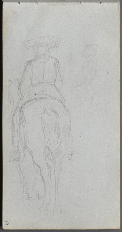 Skissebok, side 19: Studie av en skikkelse på hesteryggen sett bakfra. av Jean Louis Ernest Meissonier