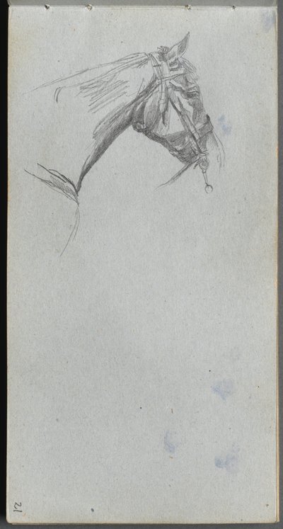 Skissebok, side 21: Studie av en hest. av Jean Louis Ernest Meissonier