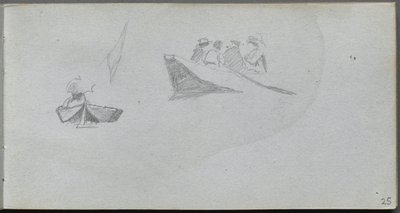 Skissebok, side 25: Studier av figurer i båter av Ernest Meissonier