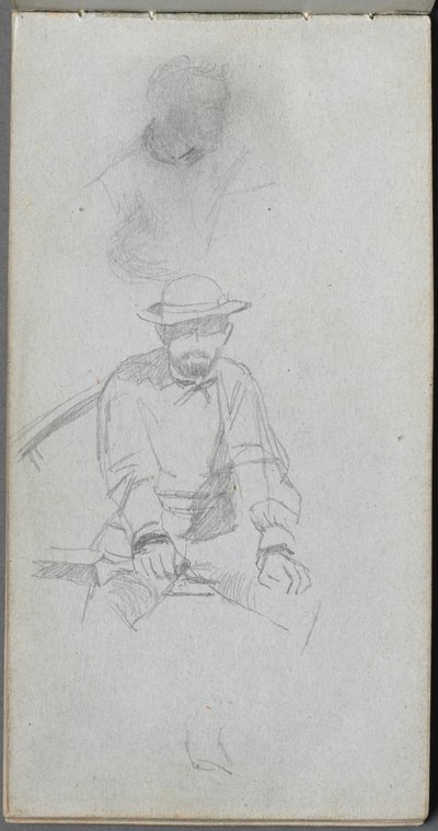 Skissebok, side 30: Sittende mannsfigur og figur i profil. av Jean Louis Ernest Meissonier