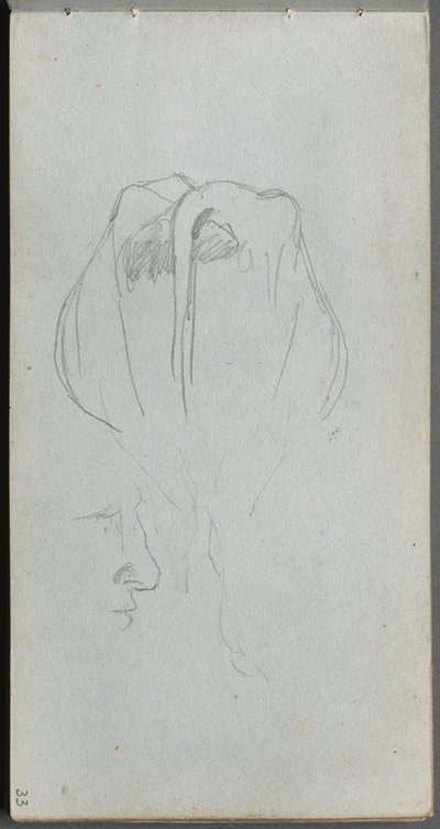 Skissebok, side 33: Studie av en ku bakfra og profilstudie. av Jean Louis Ernest Meissonier