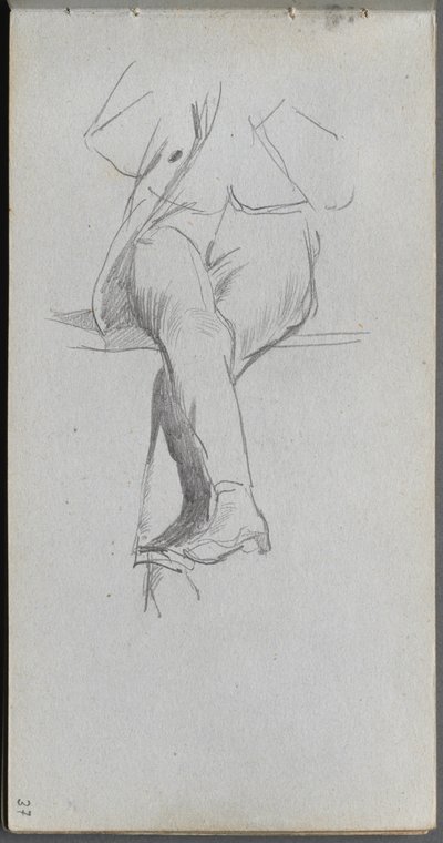 Skissebok, side 37: Figurstudie, ben i kors. av Jean Louis Ernest Meissonier