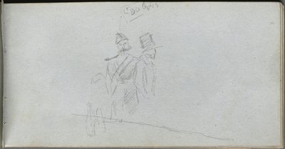 Skissebok, side 38: Studie av en soldat og figur i topphatt. av Jean Louis Ernest Meissonier