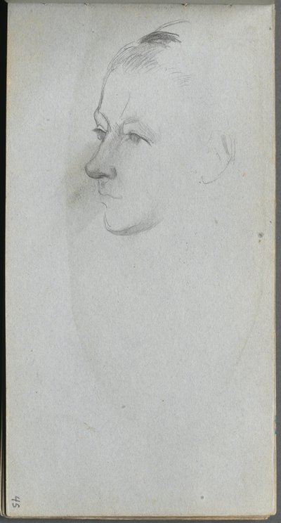 Skissebok, side 45: Womans Face, 34 View. av Jean Louis Ernest Meissonier