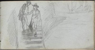 Skissebok, side 64: Figurer på en trapp av Ernest Meissonier