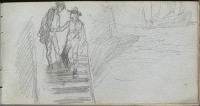 Skissebok, side 64: Figurer på en trapp. av Jean Louis Ernest Meissonier
