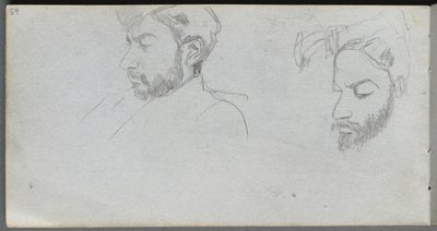 Skissebok, side 65: Studie av ansikter i profil av Ernest Meissonier