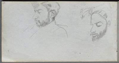 Skissebok, side 65: Studie av ansikter i profil. av Jean Louis Ernest Meissonier