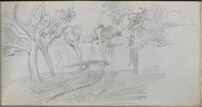 Skissebok, side 74: Landskapsstudie. av Jean Louis Ernest Meissonier